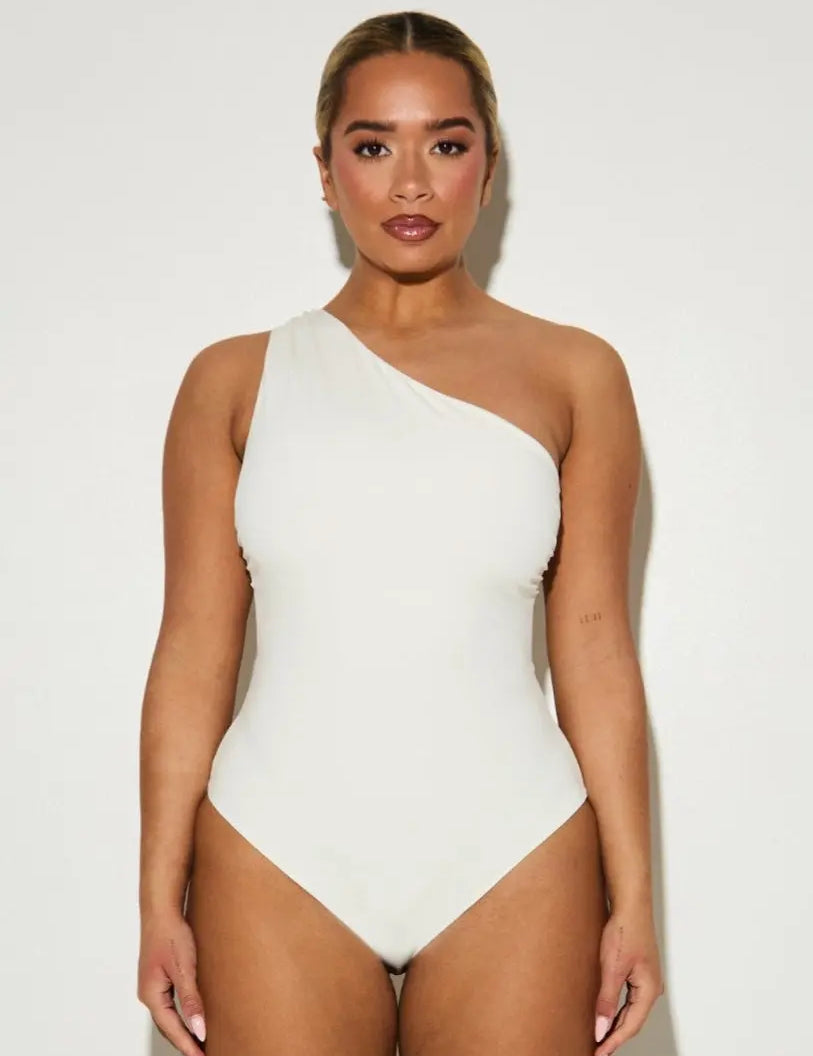 One Shoulder Cut Out 'Hallie' Bodysuit - Coconut (Limited Edition) RELR