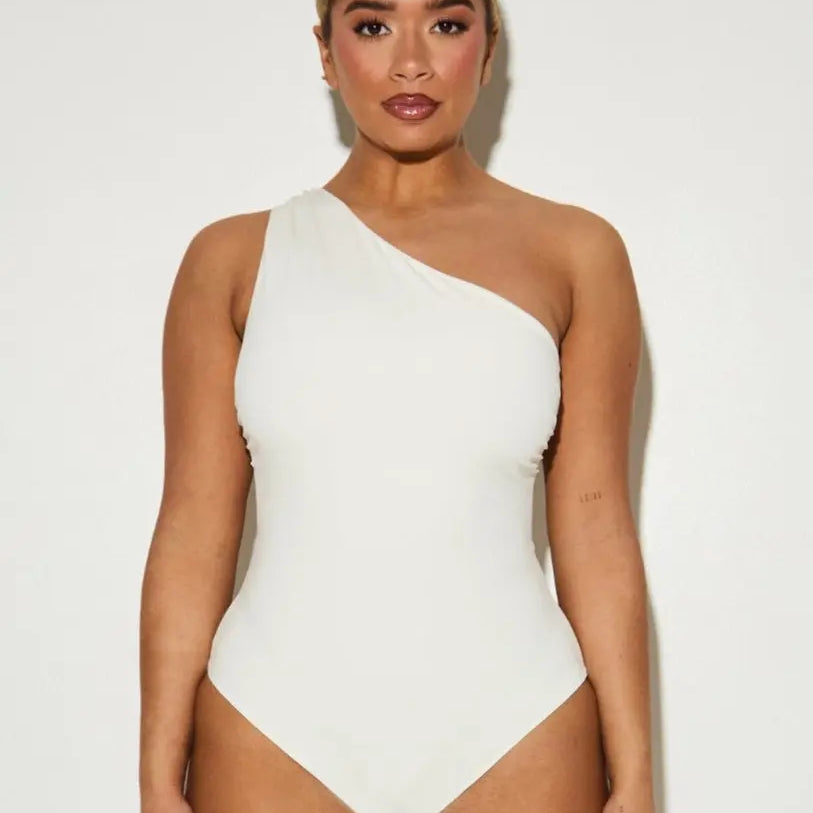 One Shoulder Cut Out 'Hallie' Bodysuit - Coconut (Limited Edition) RELR