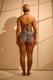 Ruched Adjustable High Waisted Bikini Bottoms - Zebra Print RELR